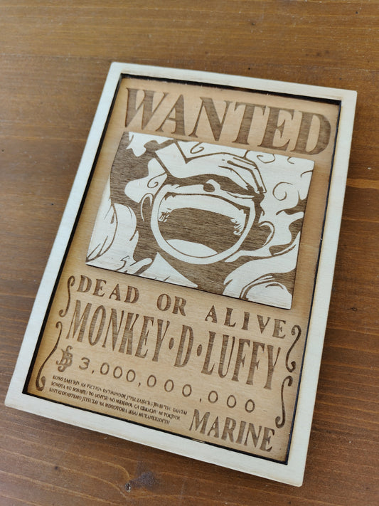 Quadretto in Legno "Wanted – Monkey D. Luffy" | One Piece