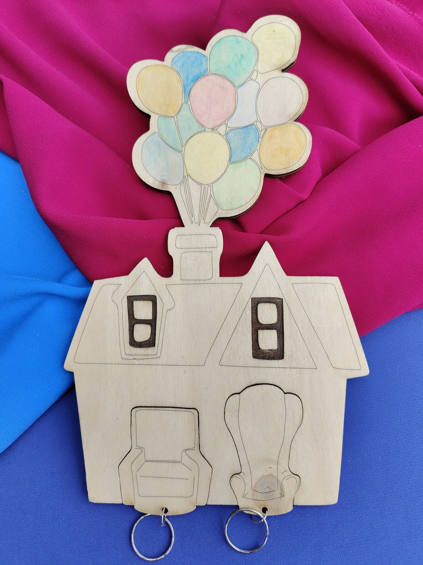 Portachiavi Personalizzato in Legno – Tema UP | Casa con Palloncini