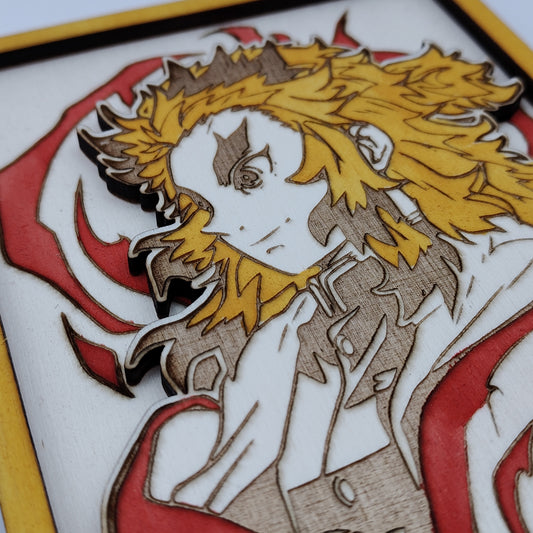 Quadro in Legno Rengoku – Demon Slayer - Decorazione Artigianale a Strati - Fandom art