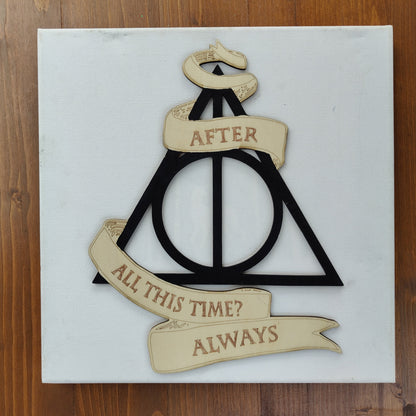 Quadretto Harry Potter retroilluminato con Doni della Morte e “Always”