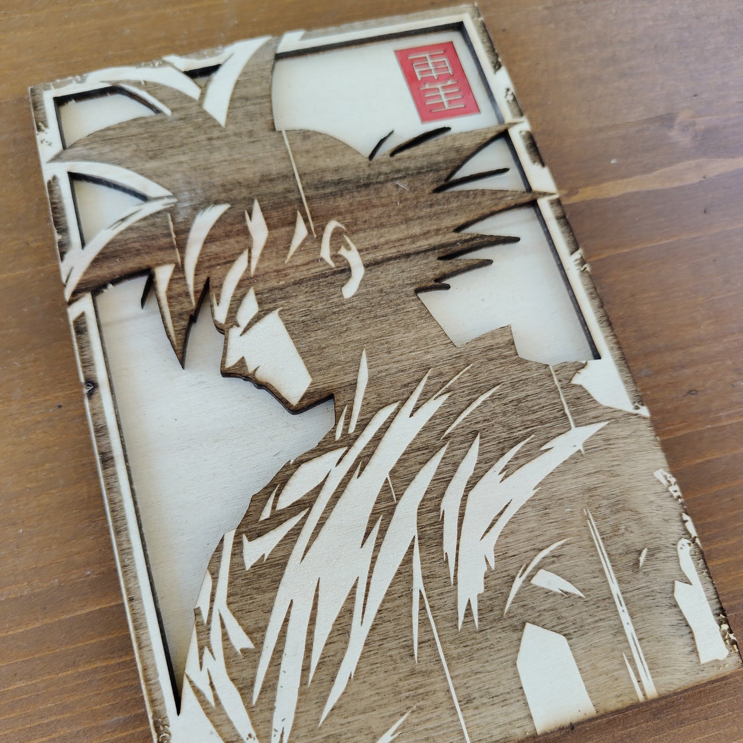 Quadretto Dragon Ball Goku silhouette in legno inciso laser