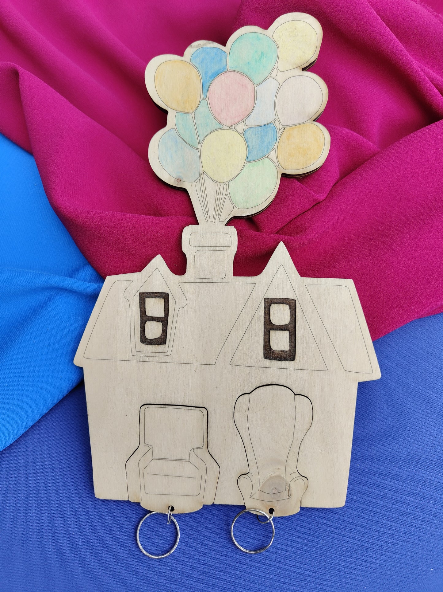 Portachiavi Personalizzato in Legno – Tema UP | Casa con Palloncini