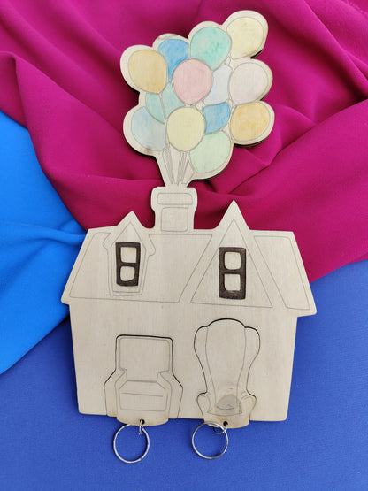 Portachiavi Personalizzato in Legno – Tema UP | Casa con Palloncini