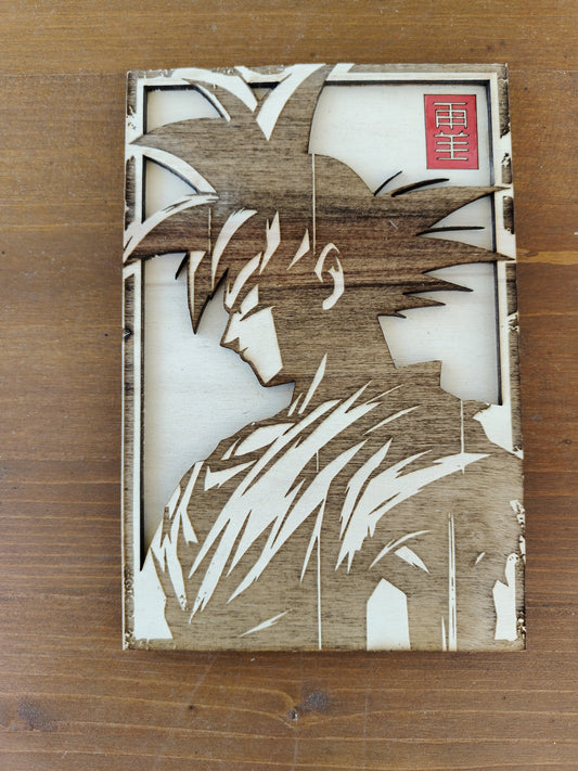 Quadretto Dragon Ball Goku silhouette in legno inciso laser
