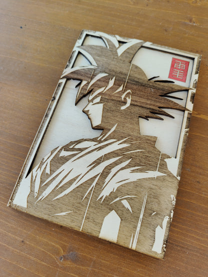 Quadretto Dragon Ball Goku silhouette in legno inciso laser