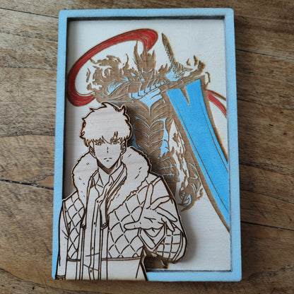 Quadretto Solo Leveling legno - Jin Woo e Igris