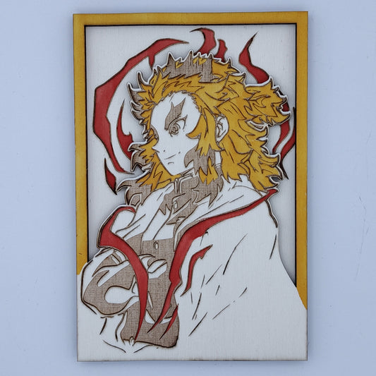 Quadro in Legno Rengoku – Demon Slayer - Decorazione Artigianale a Strati - Fandom art