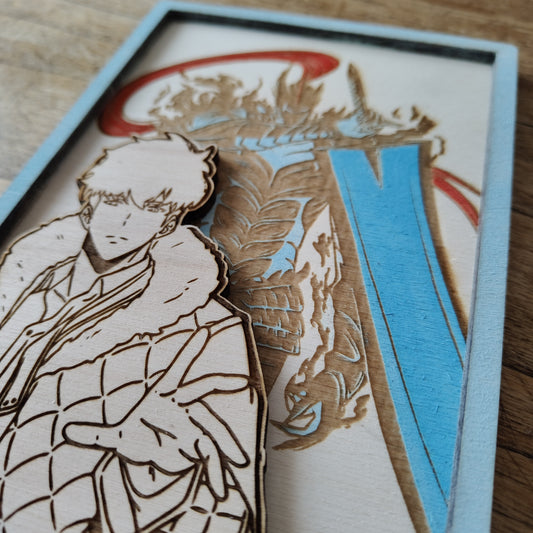 Quadretto Solo Leveling legno - Jin Woo e Igris