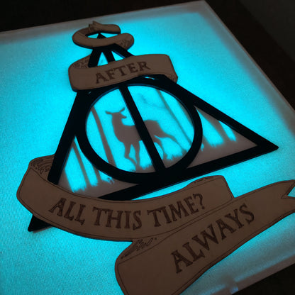 Quadretto Harry Potter retroilluminato con Doni della Morte e “Always”