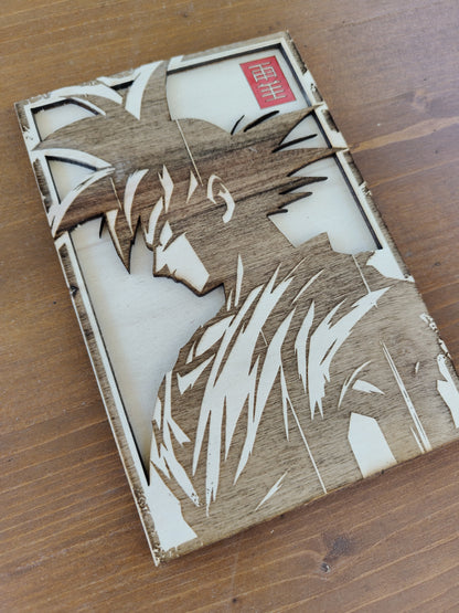 Quadretto Dragon Ball Goku silhouette in legno inciso laser