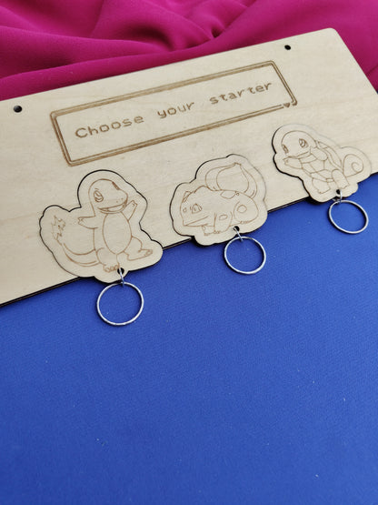 Portachiavi Personalizzato in Legno – Tema Pokémon Starter