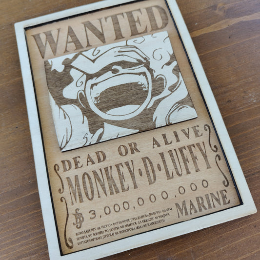 Quadretto in Legno "Wanted – Monkey D. Luffy" | One Piece