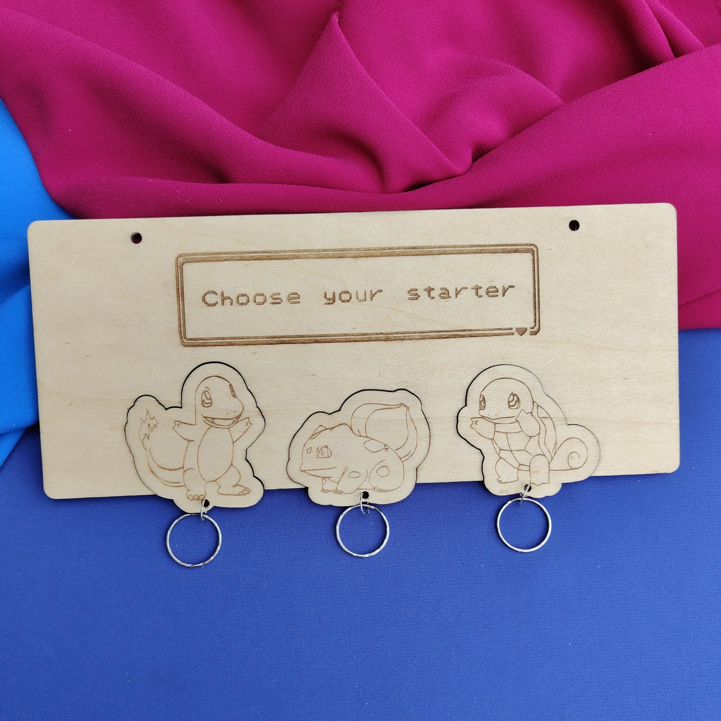 Portachiavi Personalizzato in Legno – Tema Pokémon Starter