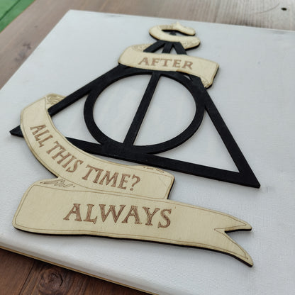 Quadretto Harry Potter retroilluminato con Doni della Morte e “Always”