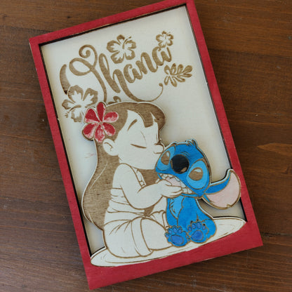 Quadretto Lilo e Stitch legno