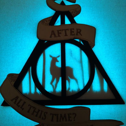 Quadretto Harry Potter retroilluminato con Doni della Morte e “Always”