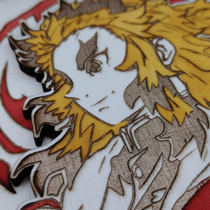 Quadro in Legno Rengoku – Demon Slayer - Decorazione Artigianale a Strati - Fandom art