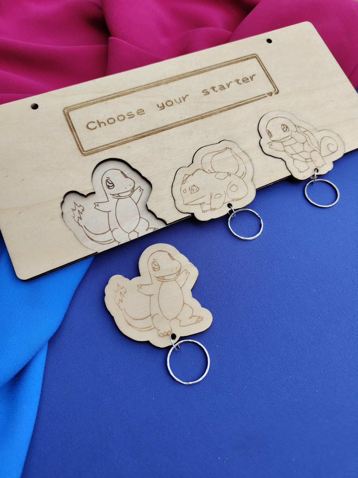 Portachiavi Personalizzato in Legno – Tema Pokémon Starter