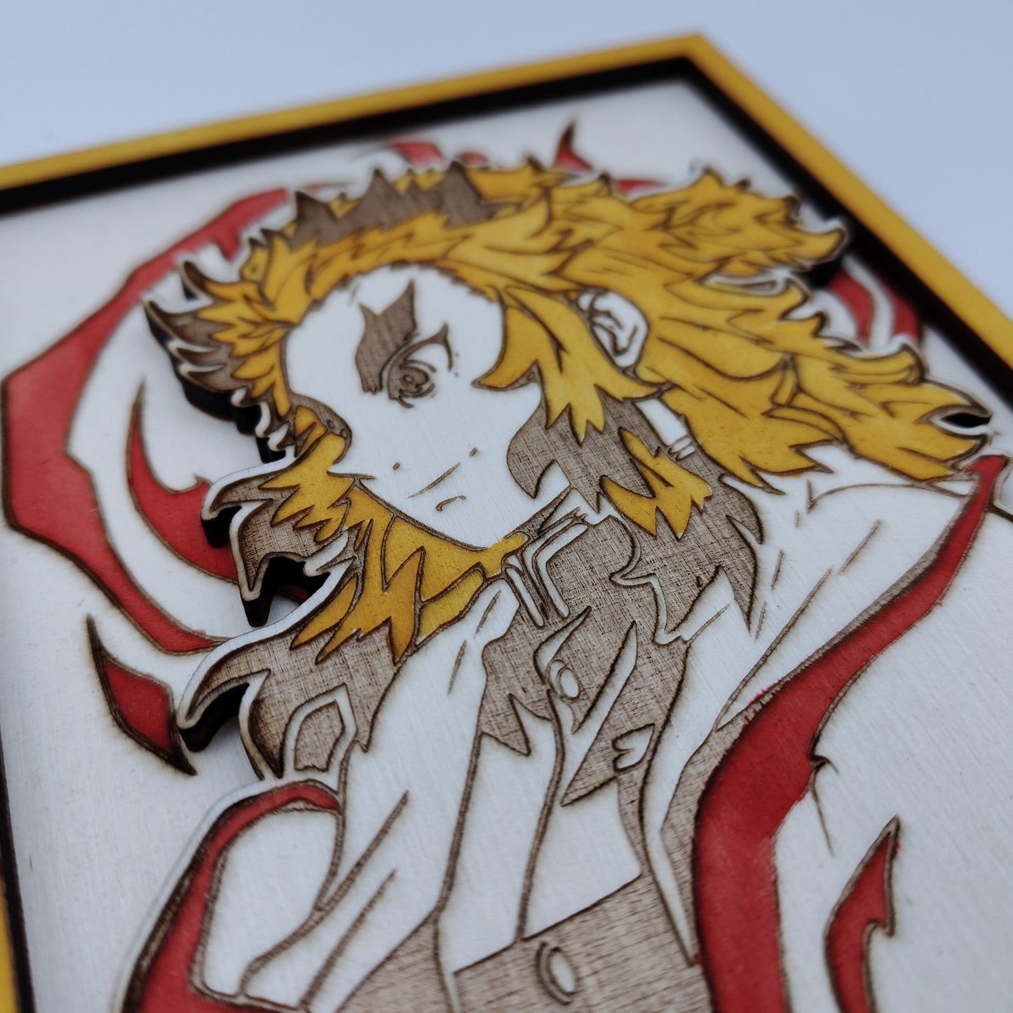 Quadro in Legno Rengoku – Demon Slayer - Decorazione Artigianale a Strati - Fandom art