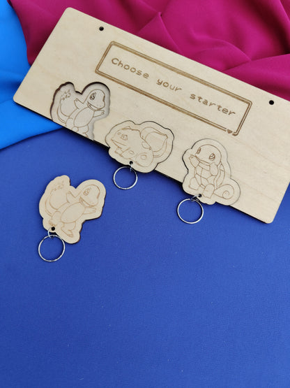 Portachiavi Personalizzato in Legno – Tema Pokémon Starter